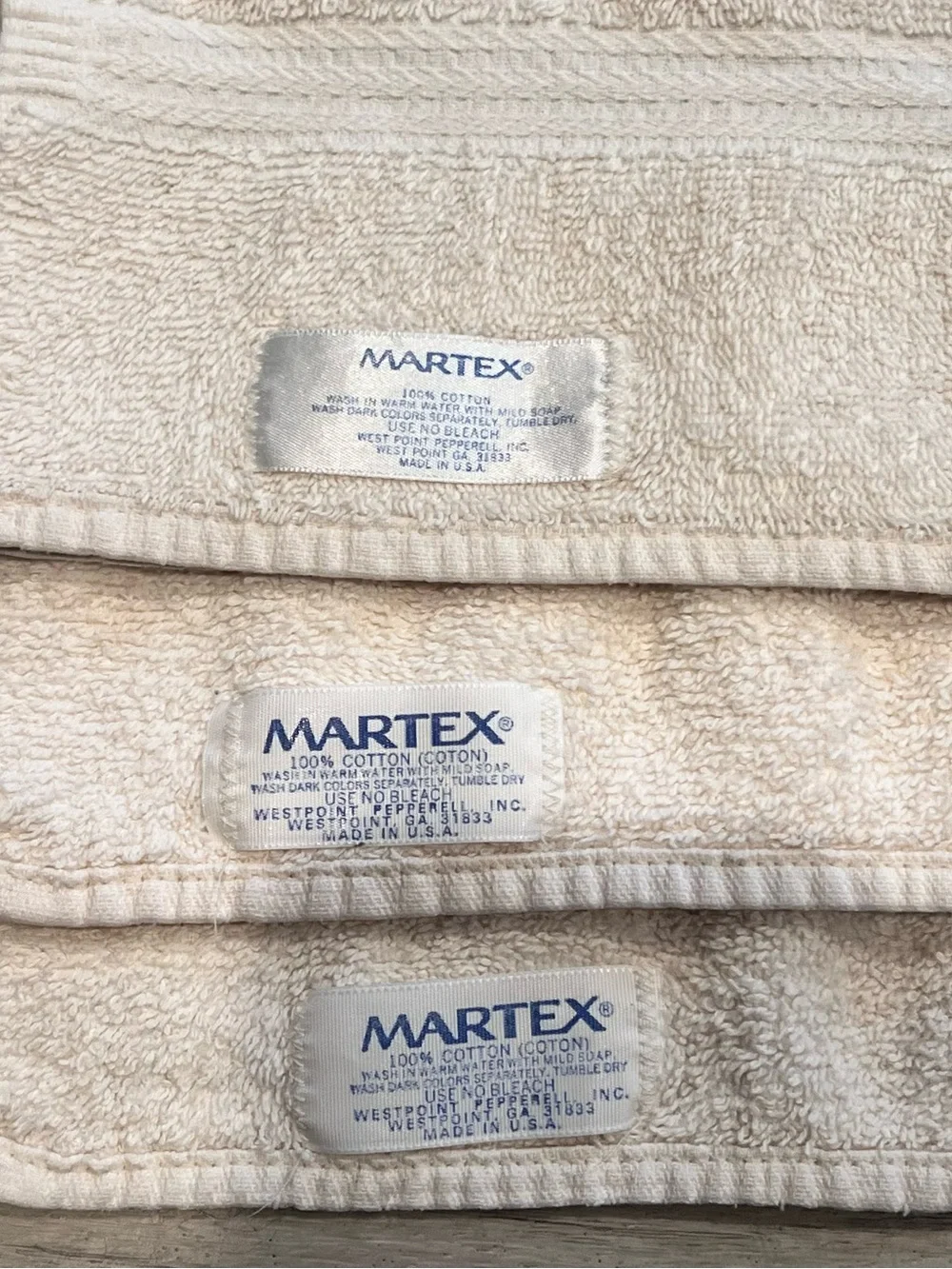 Vintage Martex USA Cream Cotton Hand Towels Set of 3